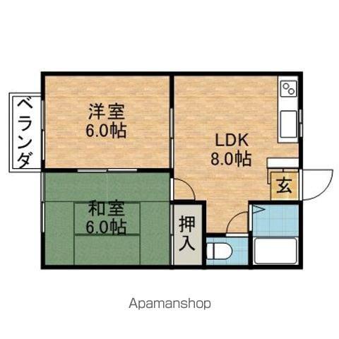 グランドゥール(2DK/2階)の間取り写真