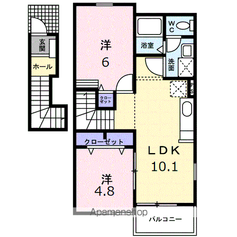 カーサフィオーレA(2LDK/2階)の間取り写真