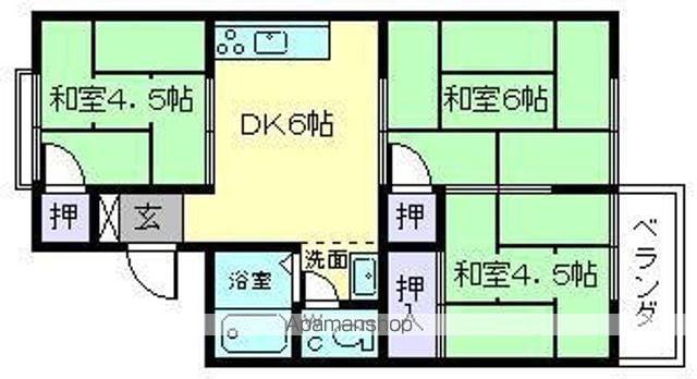 薬王寺ハイツ北棟(3DK/2階)の間取り写真