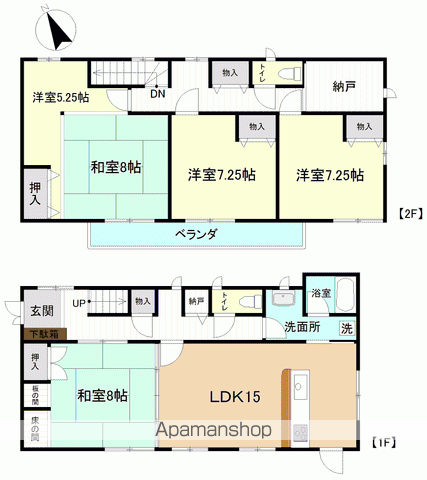 磐越東線 いわき駅 バス乗車時間：18分 堀の内バス停で下車 徒歩7分 2階建 築30年(5SLDK)の間取り写真