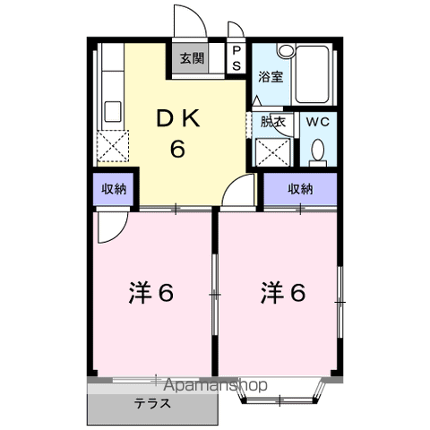 エルディム永原Ⅰ(2DK/1階)の間取り写真
