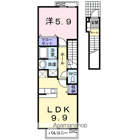 ソレイユ・アミュー北館(1LDK/2階)の間取り写真