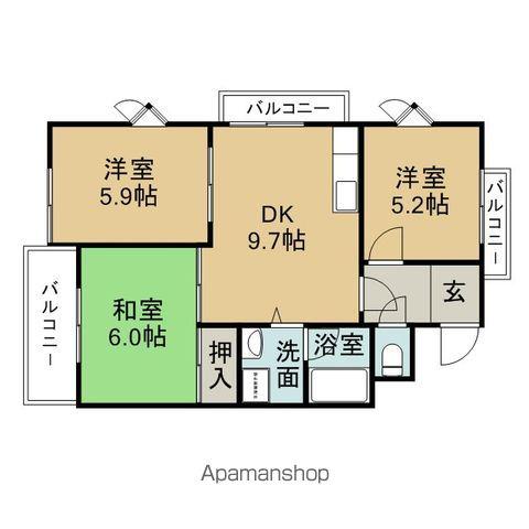 パールハイツ大森金城学院前(3DK/3階)の間取り写真
