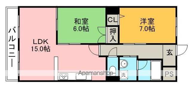 ベルヴィル鳥居松(2LDK/2階)の間取り写真