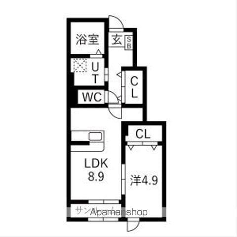 ヴィルヌーヴⅢ(1LDK/1階)の間取り写真