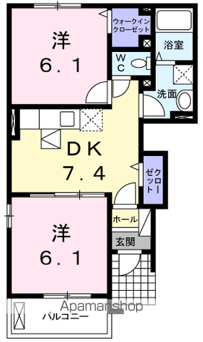 グラン・ジェルメ 2(2DK/1階)の間取り写真