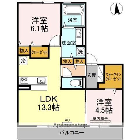 メルベーユ阿恵 B棟(2LDK/2階)の間取り写真