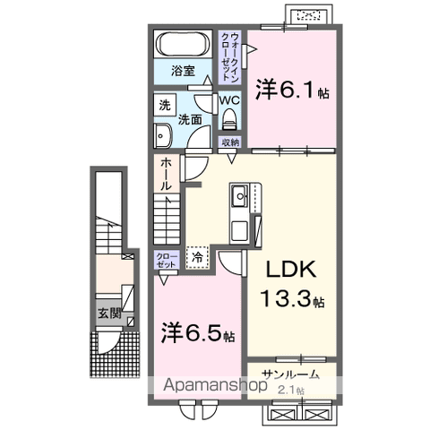 エルヴィータ・ガンビーノ(2LDK/2階)の間取り写真