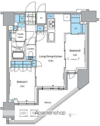 ルフォンプログレ田原町(2LDK/13階)の間取り写真