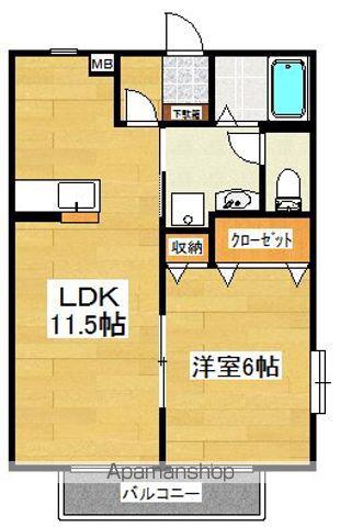 スウィートプラム弐番館(1LDK/2階)の間取り写真