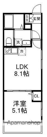 MELDIA京成大和田Ⅱ(1LDK/1階)の間取り写真
