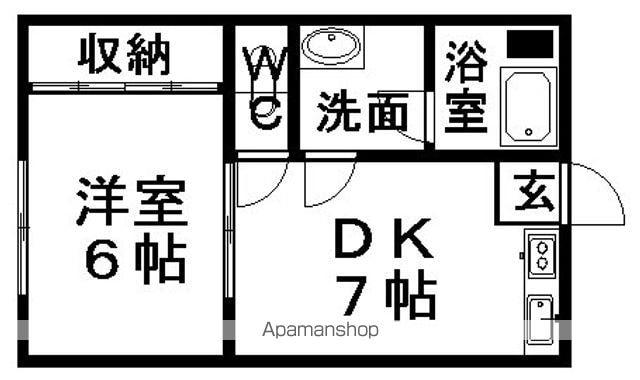 ハイツ京南(1DK/2階)の間取り写真