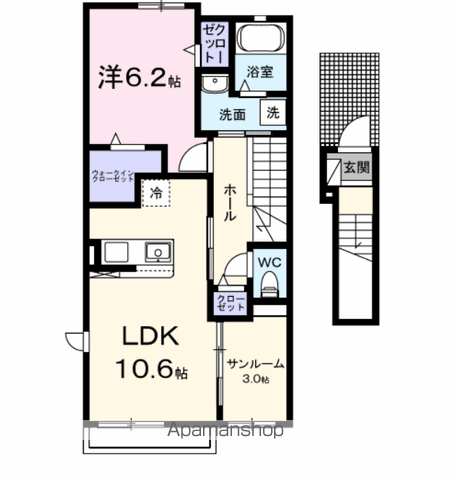 メルヴェーユ フィールド Ⅵ(1LDK/2階)の間取り写真