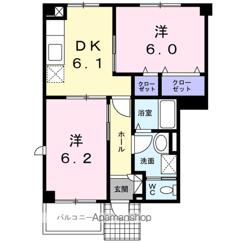コンフォートA(2DK/1階)の間取り写真