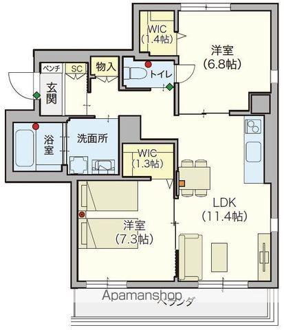 ヘーベルVILLAGE 西船橋駅前 パティオメープル(2LDK/7階)の間取り写真