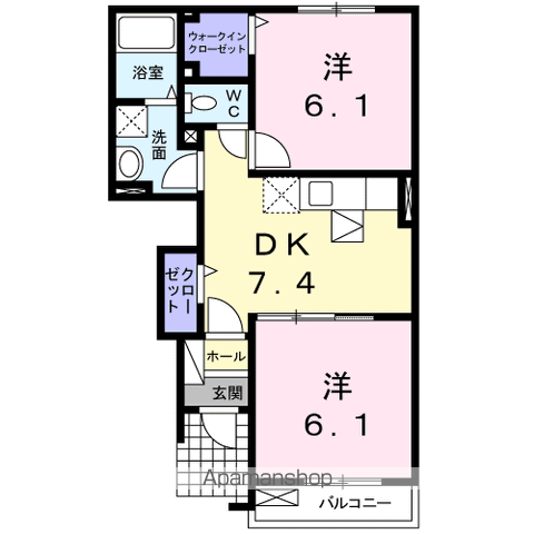 セレブリティC(2DK/1階)の間取り写真
