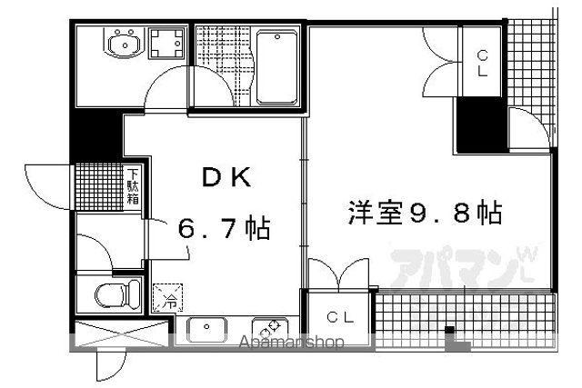薬師町マンション(1DK/4階)の間取り写真