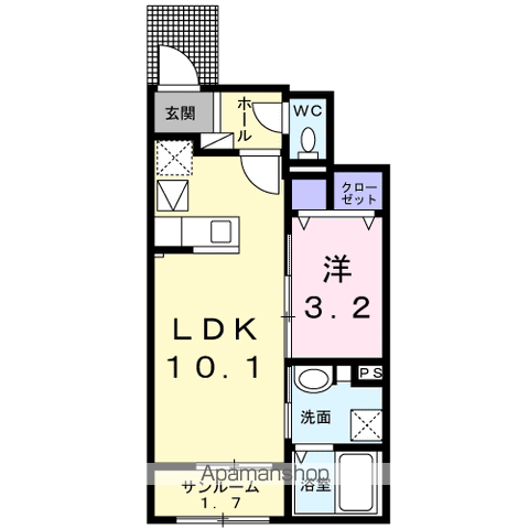カームトレビュー(1LDK/1階)の間取り写真