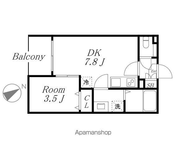 プランドール烏森(1DK/1階)の間取り写真