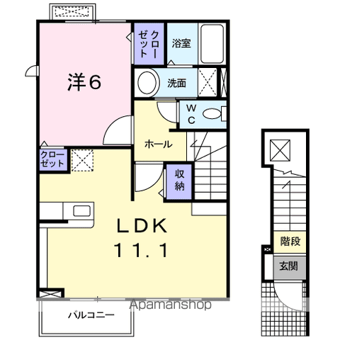 シェ モア Ⅱ番館(1LDK/2階)の間取り写真