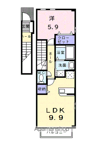 モンドミュール(1LDK/2階)の間取り写真