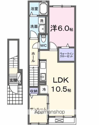 ノーヴル(1LDK/2階)の間取り写真