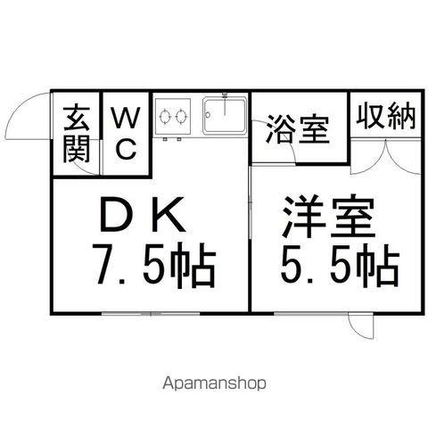 KKハイツ(1DK/1階)の間取り写真