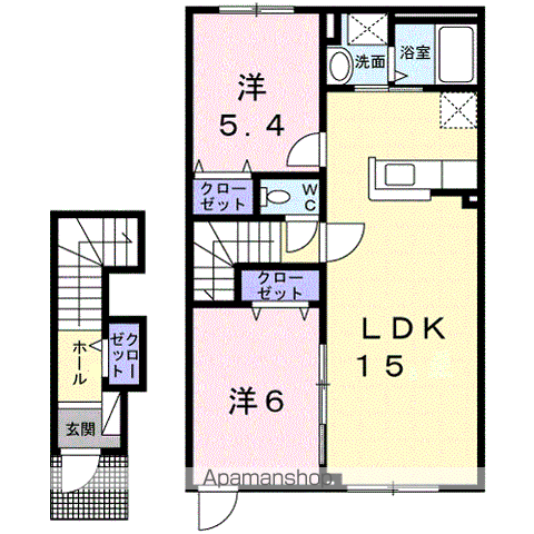ハミングロード(2LDK/2階)の間取り写真
