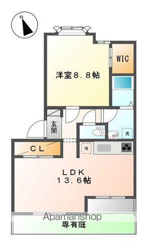 ローズウッド草花(1LDK/1階)の間取り写真