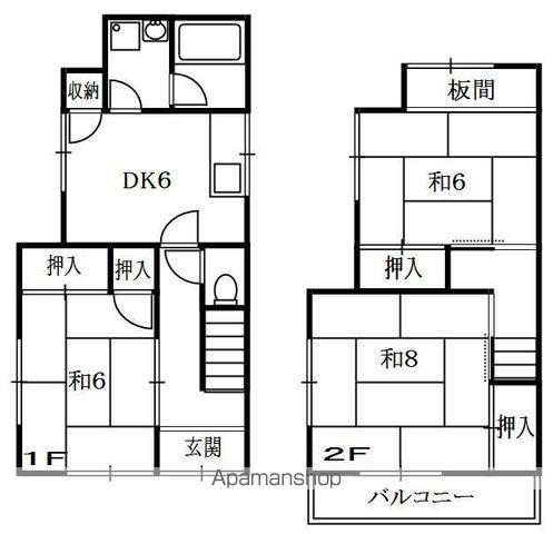 京阪電気鉄道京阪線 枚方市駅 バス乗車時間：16分 新高田バス停で下車 徒歩2分 2階建 築31年(3DK)の間取り写真