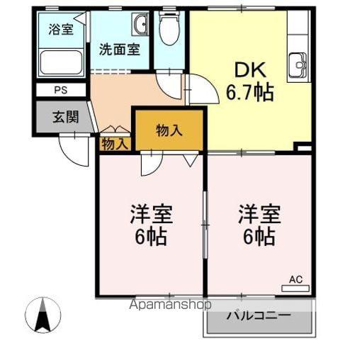 エスポワールA(2DK/2階)の間取り写真