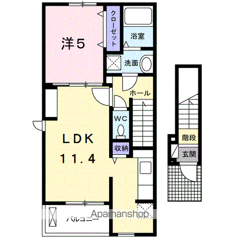 メゾンディオール ⅢA(1LDK/2階)の間取り写真