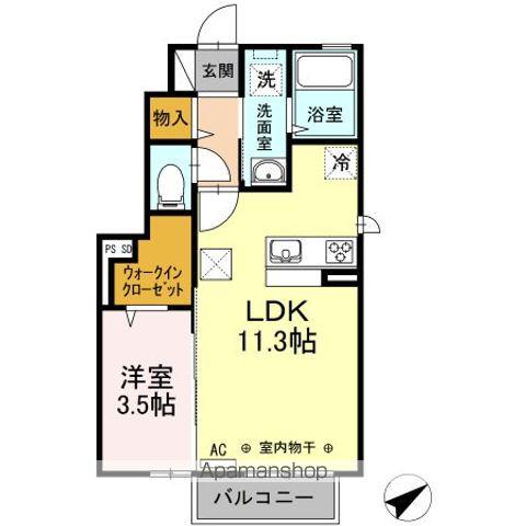 グランディ樋の口(1LDK/1階)の間取り写真