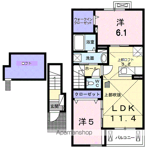 ラディアⅡ(2LDK/2階)の間取り写真