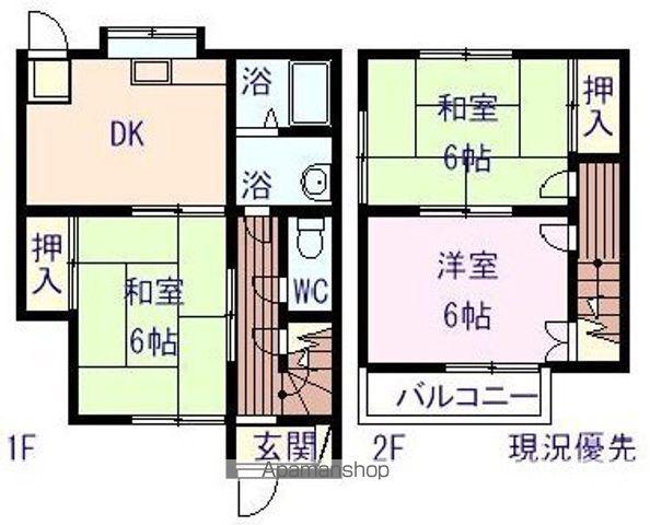 山陽本線 東尾道駅 徒歩11分 2階建 築28年(3DK)の間取り写真