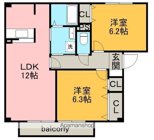 ヴォワール三和(2LDK/1階)の間取り写真