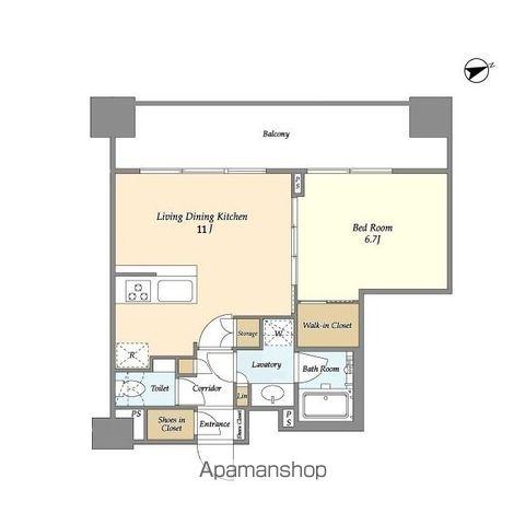 ヴィラクレール浅草(1LDK/11階)の間取り写真