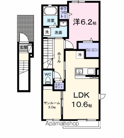 ベル プラージュ(1LDK/2階)の間取り写真