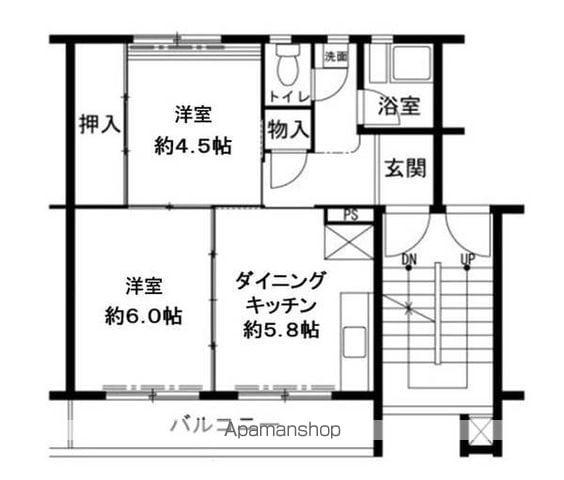 ビレッジハウス鳴滝8号棟(2DK/1階)の間取り写真