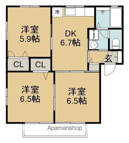 WORKハイツ(3DK/2階)の間取り写真