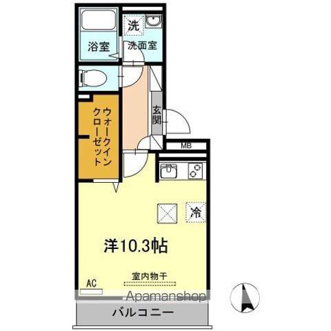 ウエスト ヴィレッジⅡ A棟(ワンルーム/1階)の間取り写真