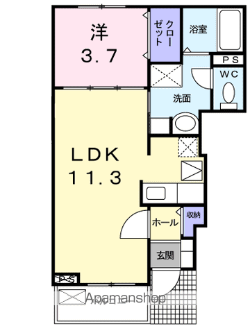スリール ハウス Ⅰ棟(1LDK/1階)の間取り写真