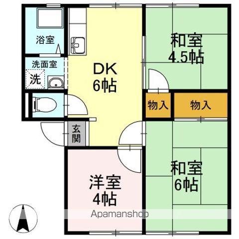 エレガンス西市F棟(3DK/1階)の間取り写真