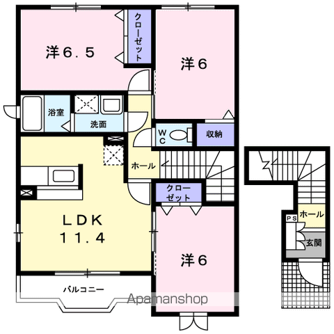 シューベルブ・メゾンB(3LDK/2階)の間取り写真