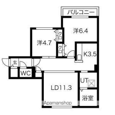 GEレジデンス琴似 GAー琴似2ー7MS A棟(2LDK/4階)の間取り写真