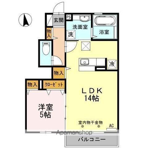 ミクスト B(1LDK/1階)の間取り写真