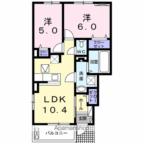 サニーヒル蜆塚(2LDK/1階)の間取り写真