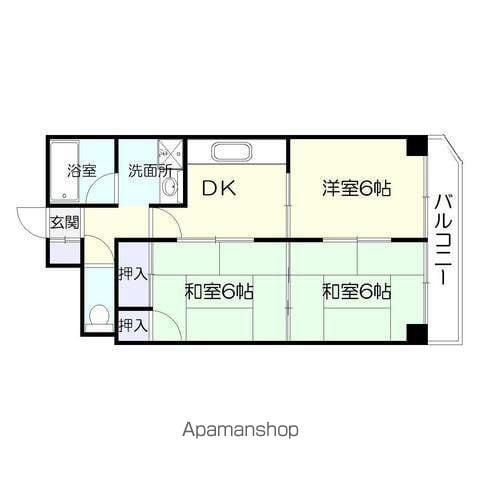 第3鶴丸ハイツ照国町(3DK/11階)の間取り写真