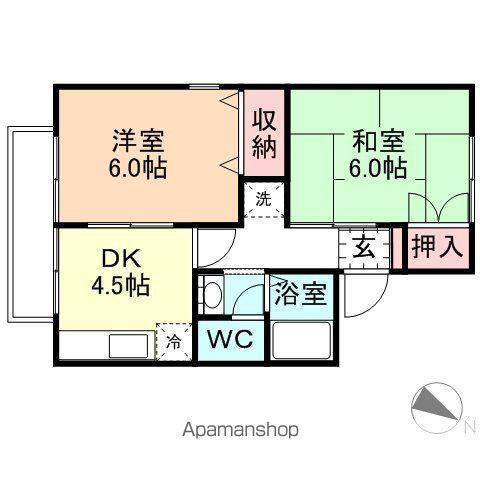 クィーンズ4(2DK/1階)の間取り写真