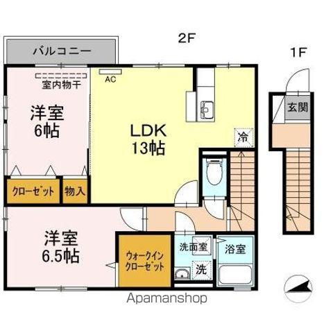 グランドソレーユTOYOTA A棟(2LDK/2階)の間取り写真